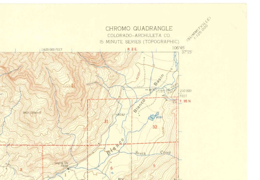 The title block from a USGS topo map from the 1950s: CHROMO QUADRANGLE / COLORADO- ARCHULETA CO / 15 MINUTE SERIES (TOPOGRAPHIC)